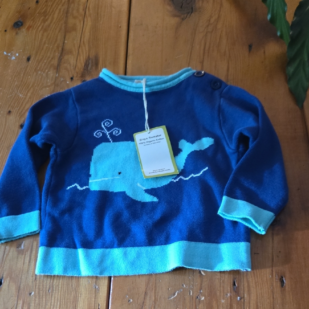 Nwt Funkoos Blue Whale Sweater for Kids Sz 2t Organic Cotton